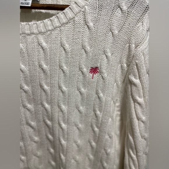 Lilly Pulitzer 100% Cotton Cable Knit Crewneck White Sweater Sz M - Picture 7 of 10